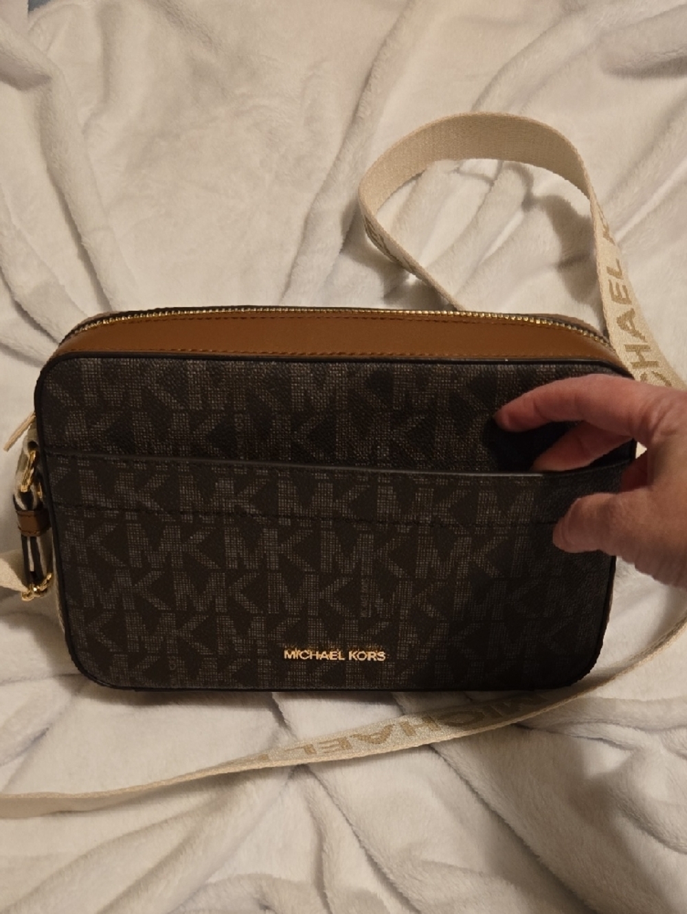 Michael Kors Brown Monogram Crossbody with Logo Strap - Picture 9 of 12